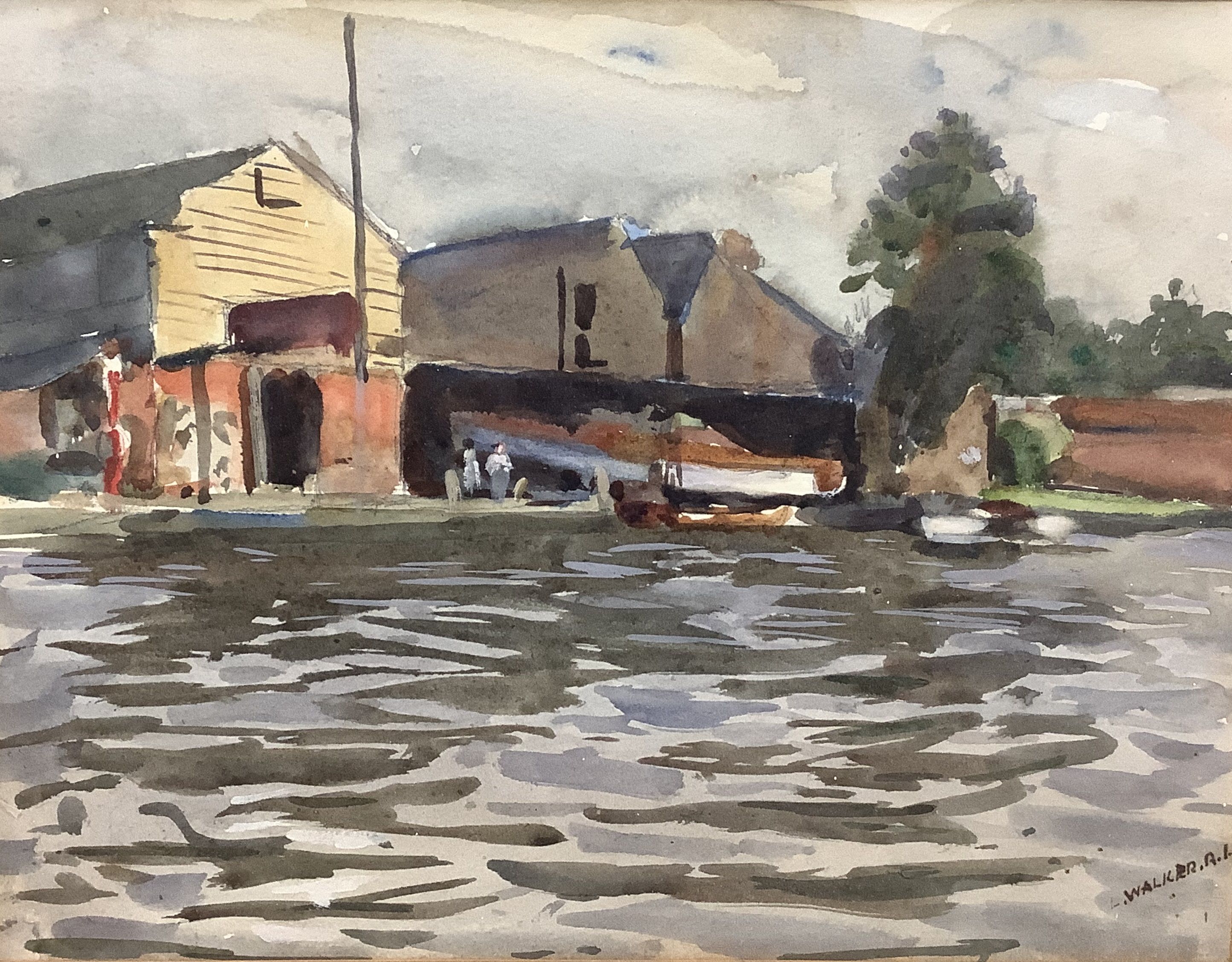 Leonard Walker (1877-1964), watercolour, Boat houses, signed, 27 x